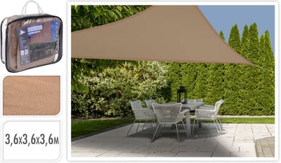 Schaduwdoek Driehoek Zand 3,6 X 3,6 X 3,6 Mtr Tarp Zand 3,6 x 3,6 x 3,6 Mtr Soellaart.nl